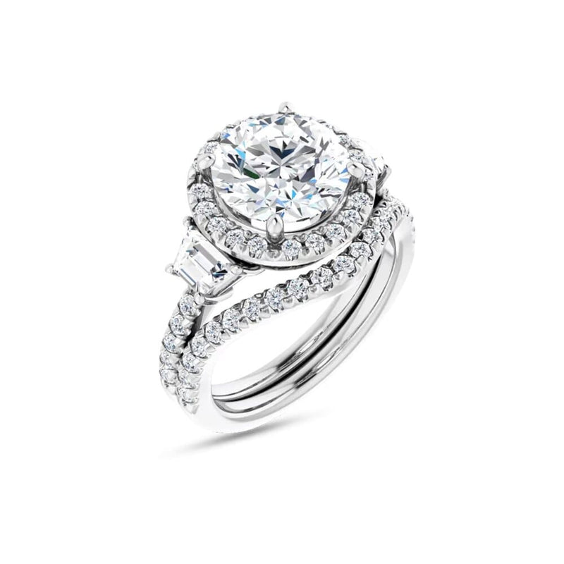 Round & Trapezoide Moissanite Halo Engagement Ring – 2.00tcw – 4.60tcw - Shryne Diamanti & Co.