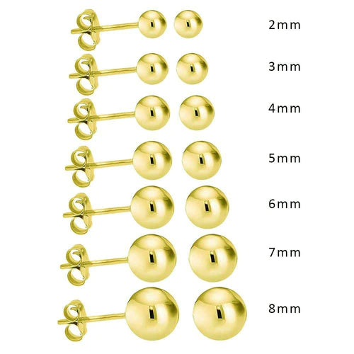 14 Karat Yellow Gold Push Backing Bead Stud Earrings - Shryne Diamanti & Co.