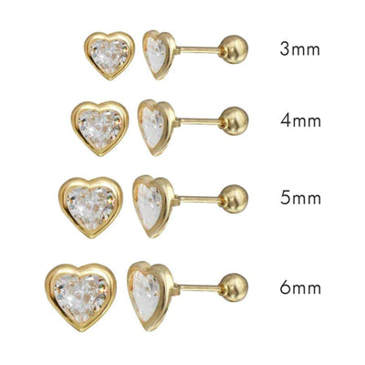 14 Karat Yellow Gold Screw Back Bezel Heart Lab Diamonds Stud Earrings - Shryne Diamanti & Co.