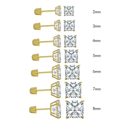 14 Karat Yellow Gold Screw Backing Square Stud Earrings - Shryne Diamanti & Co.