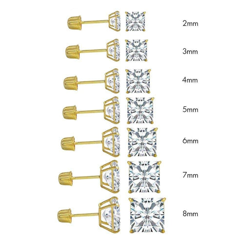 14 Karat Yellow Gold Screw Backing Square Stud Earrings - Shryne Diamanti & Co.