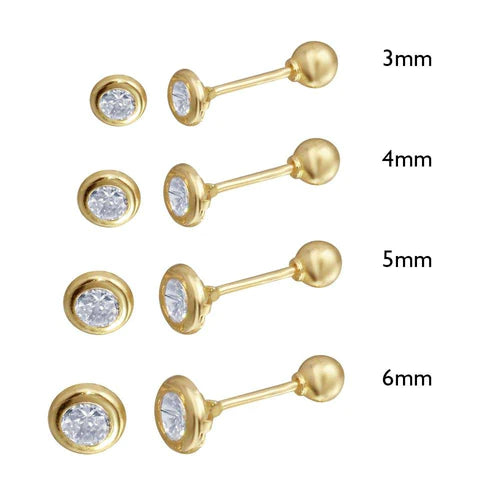 14 Karat Yellow Gold Screw Back Bezel Round Lab Diamonds Stud Earrings - Shryne Diamanti & Co.