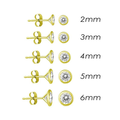 14 Karat Yellow Gold Push Back Bezel Round Lab Diamonds Stud Earrings - Shryne Diamanti & Co.