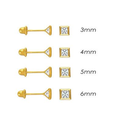 14 Karat Yellow Gold Screw Back Bezel Square Lab Diamonds Stud Earrings - Shryne Diamanti & Co.