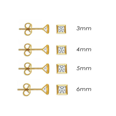 14 Karat Yellow Gold Push Back Bezel Square Lab Diamonds Stud Earrings - Shryne Diamanti & Co.