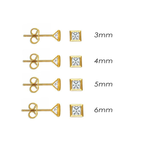 14 Karat Yellow Gold Push Back Bezel Square Lab Diamonds Stud Earrings - Shryne Diamanti & Co.