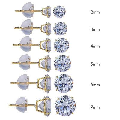 14 Karat Yellow Gold Round Silicone Backing Lab Diamonds Stud Earrings - Shryne Diamanti & Co.