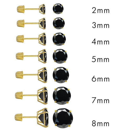 14 Karat Yellow Gold Screw Backing Black Lab Diamonds Round Stud Earrings - Shryne Diamanti & Co.