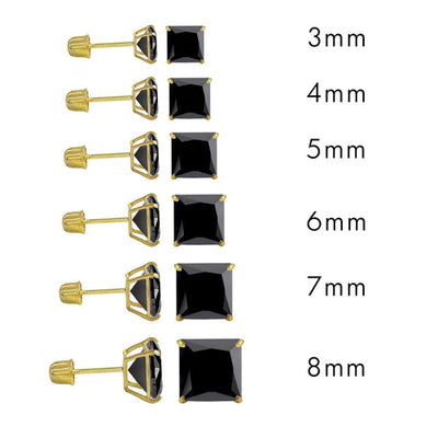 14 Karat Yellow Gold Screw Backing Black Lab Diamonds Square Stud Earrings - Shryne Diamanti & Co.