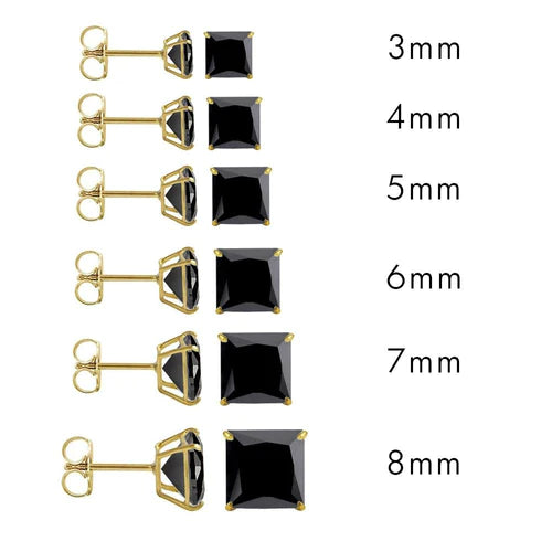 14 Karat Yellow Gold Push Backing Black Lab Diamonds Square Stud Earrings - Shryne Diamanti & Co.