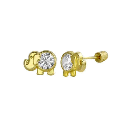 14 Karat Yellow Gold Elephant Screw Back Lab Diamonds Stud Earrings - Shryne Diamanti & Co.