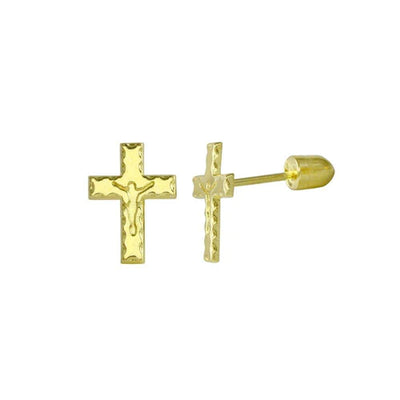 4 Karat Yellow Gold Cross Screw Back Stud Earrings - Shryne Diamanti & Co.