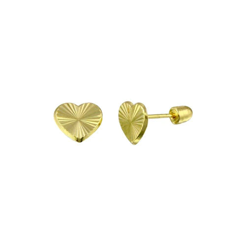 14 Karat Yellow Gold Diamond Cut Heart Screw Back Stud Earrings - Shryne Diamanti & Co.
