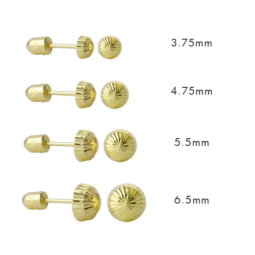 14 Karat Yellow Gold Diamond Cut Half Ball Screw Back Stud Earrings - Shryne Diamanti & Co.