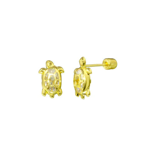 14 Karat Yellow Gold Turtle Lab Diamonds Screw Back Stud Earrings - Shryne Diamanti & Co.