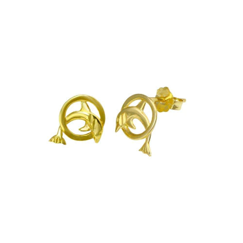 14 Karat Yellow Gold Dolphin Stud Earrings - Shryne Diamanti & Co.