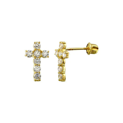 14 Karat Yellow Gold Cross Screw Back Stud Earrings - Shryne Diamanti & Co.