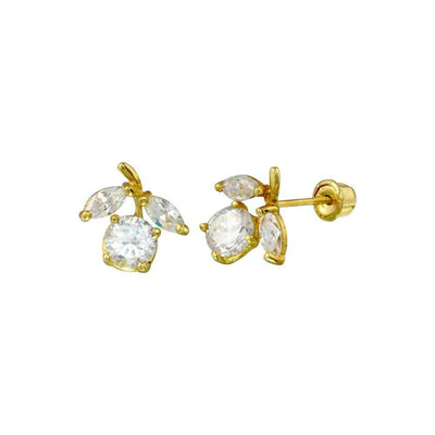 14 Karat Yellow Gold Flower Clear Lab Diamonds Screw Back Stud Earrings - Shryne Diamanti & Co.