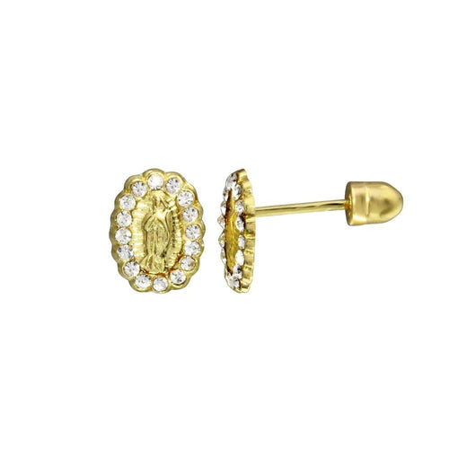 14 Karat Yellow Gold Lab Diamonds Lady Guadalupe Screw Back Stud Earrings - Shryne Diamanti & Co.