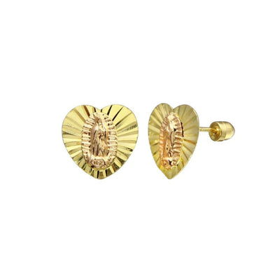 14 Karat Yellow & Rose Gold DC Heart Lady Guadalupe Screw Back Stud Earrings - Shryne Diamanti & Co.