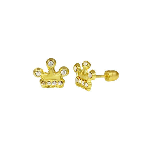 14 Karat Yellow Gold Crown Lab Diamonds Screw Back Stud Earrings - Shryne Diamanti & Co.