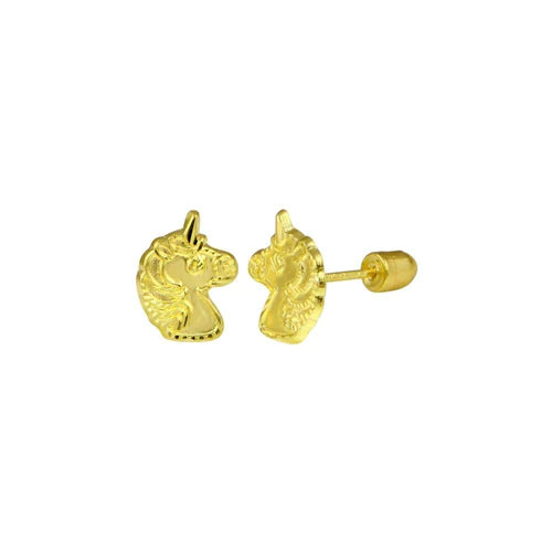 14 Karat Yellow Gold Unicorn Screw Back Stud Earrings - Shryne Diamanti & Co.