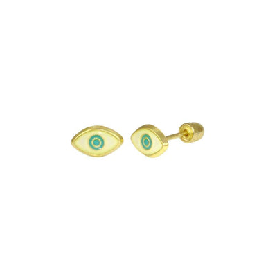 14 Karat Yellow Gold Evil Eye Turquoise Lab Diamonds Screw Back Stud Earrings - Shryne Diamanti & Co.