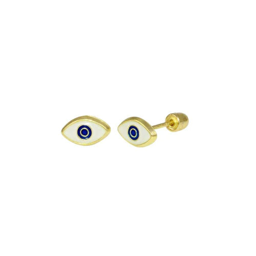 14 Karat Yellow Gold Evil Eye Black Lab Diamonds Screw Back Stud Earrings - Shryne Diamanti & Co.