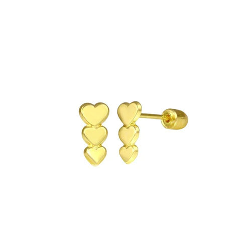 14 Karat Yellow Gold Three Hearts Screw Back Stud Earrings - Shryne Diamanti & Co.