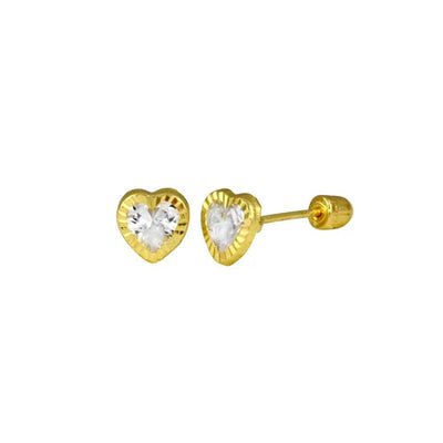 14 Karat Yellow Gold Heart Clear Lab Diamonds Screw Back Stud Earrings - Shryne Diamanti & Co.