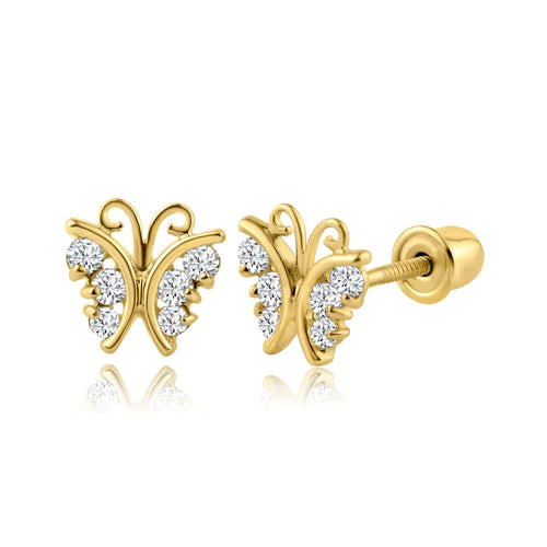 14 Karat Yellow Gold Butterfly Lab Diamonds Screw Back Earring - Shryne Diamanti & Co.