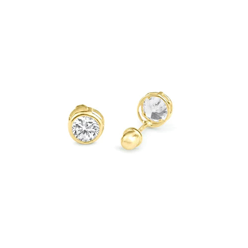14 Karat Yellow Gold Round Bezel Clear Lab Diamonds Screw Back Stud Earrings - Shryne Diamanti & Co.
