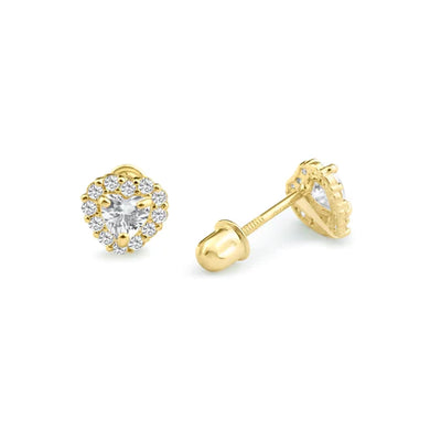 14 Karat Yellow Gold Heart Center Clear Lab Diamonds Screw Back Stud Earrings - Shryne Diamanti & Co.