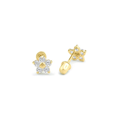 14 Karat Yellow Gold Flower Lab Diamonds Screw Back Stud Earrings - Shryne Diamanti & Co.