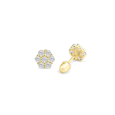 14 Karat Yellow Gold Flower Lab Diamonds Screw Back Stud Earrings - Shryne Diamanti & Co.