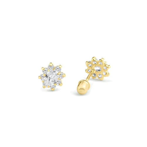 14 Karat Yellow Gold Flower Lab Diamonds Screw Back Stud Earrings - Shryne Diamanti & Co.