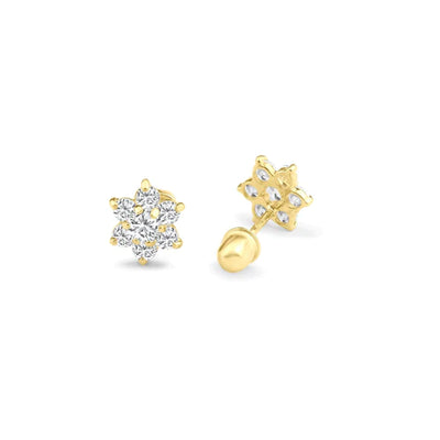 14 Karat Yellow Gold Center Lab Diamonds Flower Screw Back Stud Earrings - Shryne Diamanti & Co.