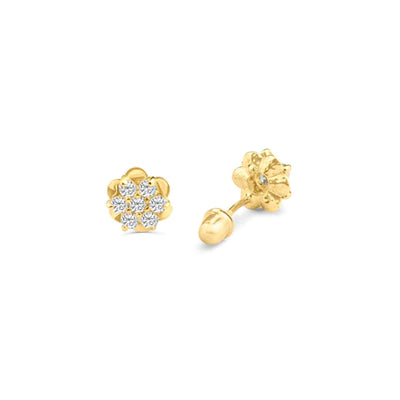 14 Karat Yellow Gold Center Lab Diamonds Flower Screw Back Stud Earrings - Shryne Diamanti & Co.