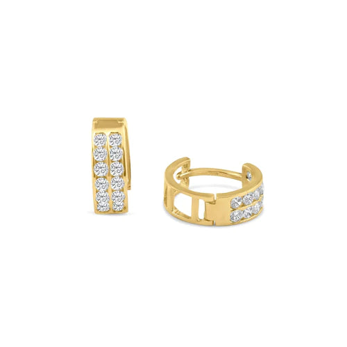 14 Karat Yellow Gold Lab Diamonds 2 Row Hoop Earrings - Shryne Diamanti & Co.