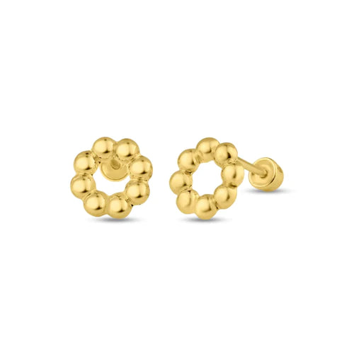 14 Karat Yellow Gold Beaded Open Circle Screw Back Stud Earrings - Shryne Diamanti & Co.