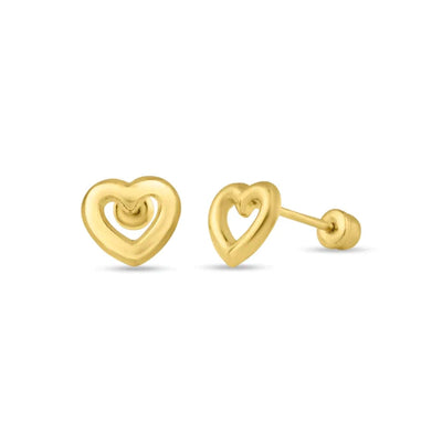 14 Karat Yellow Gold Open Heart Screw Back Stud Earrings - Shryne Diamanti & Co.