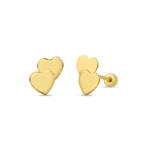 14 Karat Yellow Gold Double Heart Screw Back Stud Earrings - Shryne Diamanti & Co.