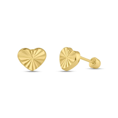 14 Karat Yellow Gold DC Heart Screw Back Stud Earrings - Shryne Diamanti & Co.