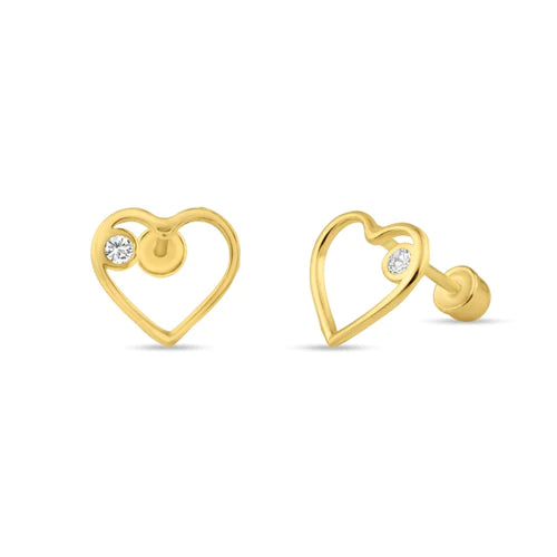 14 Karat Yellow Gold Open Heart Lab Diamonds Screw Back Stud Earrings - Shryne Diamanti & Co.