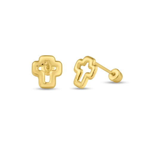 14 Karat Yellow Gold Open Cross Screw Back Stud Earrings - Shryne Diamanti & Co.