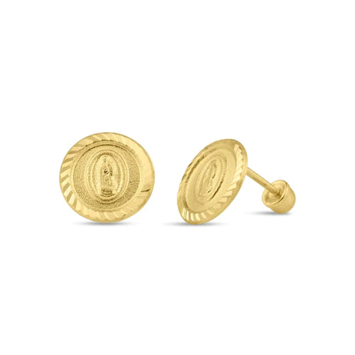 14 Karat Yellow Gold Lady Guadalupe Screw Back Stud Earrings. - Shryne Diamanti & Co.