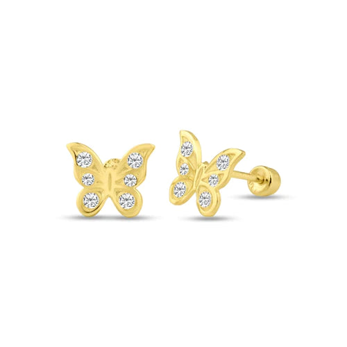 14 Karat Yellow Gold Butterfly Lab Diamonds Screw Back Stud Earrings - Shryne Diamanti & Co.