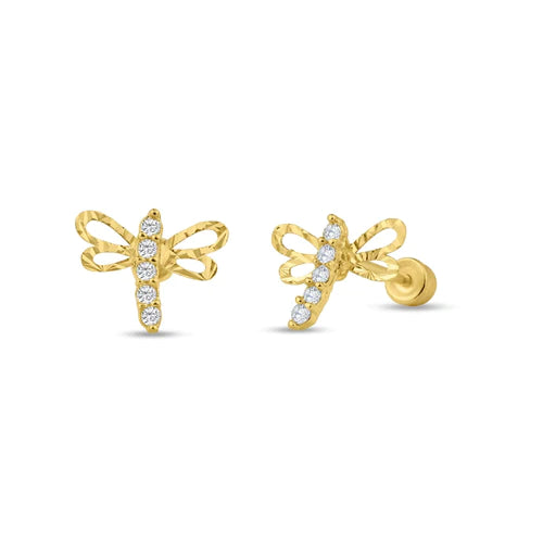 14 Karat Yellow Gold Dragonfly Lab Diamonds Screw Back Stud Earrings - Shryne Diamanti & Co.