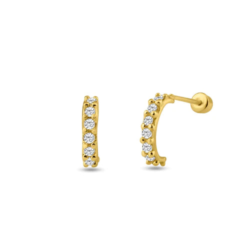 14 Karat Yellow Gold Semi Hoop Lab Diamonds Screw Back Stud Earrings - Shryne Diamanti & Co.