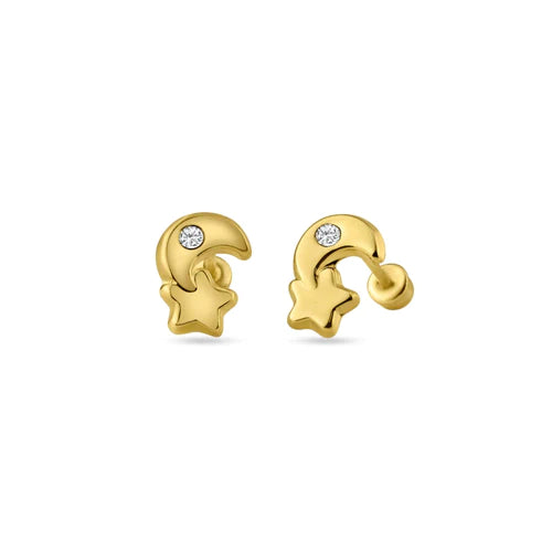 14 Karat Yellow Gold Moon Star Lab Diamonds Screw Back Stud Earrings - Shryne Diamanti & Co.